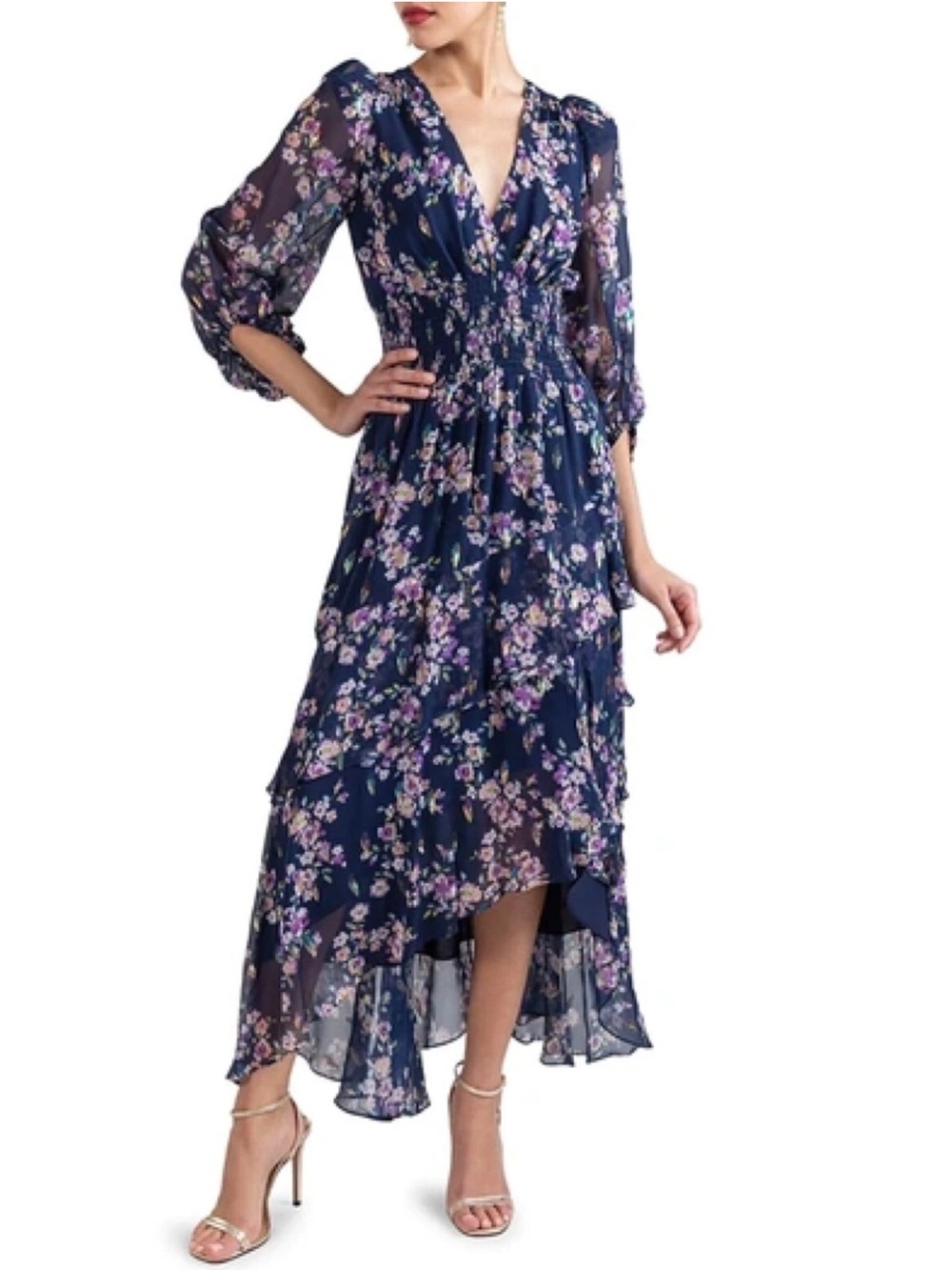 Shoshanna Pamela Canterbury Floral Metallic Midi Maxi Dress Size 2 Retail $610